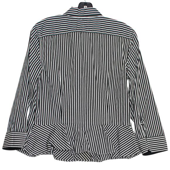 Lauren Ralph Lauren Top Preppy Nautical Minimalist Button Stripe Black 10 GT - Picture 2 of 5